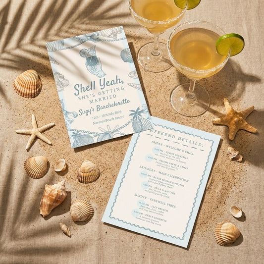 Sea Shells & Wedding Bells Bachelorette Party Invitation & Itinerary