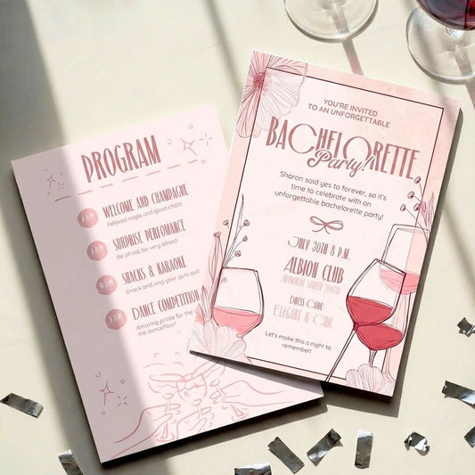 Bachelorette Party Invitation & Itinerary - Red Wine Theme