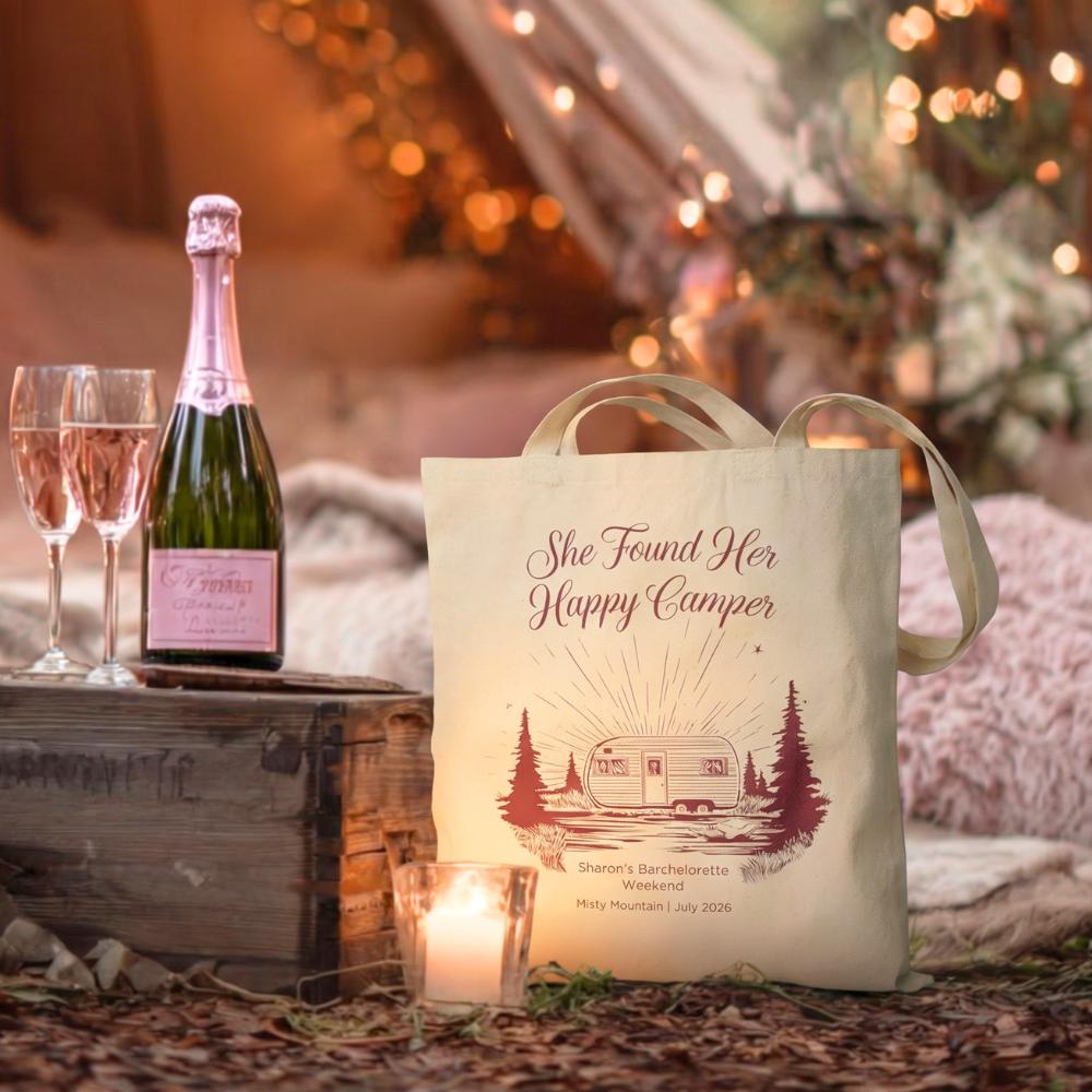 She Found Her Happy Camper Vintage Canvas Bachelorette Tote