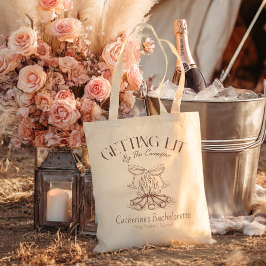 Getting Lit By The Campfire Bachelorette Party Tote Bag
